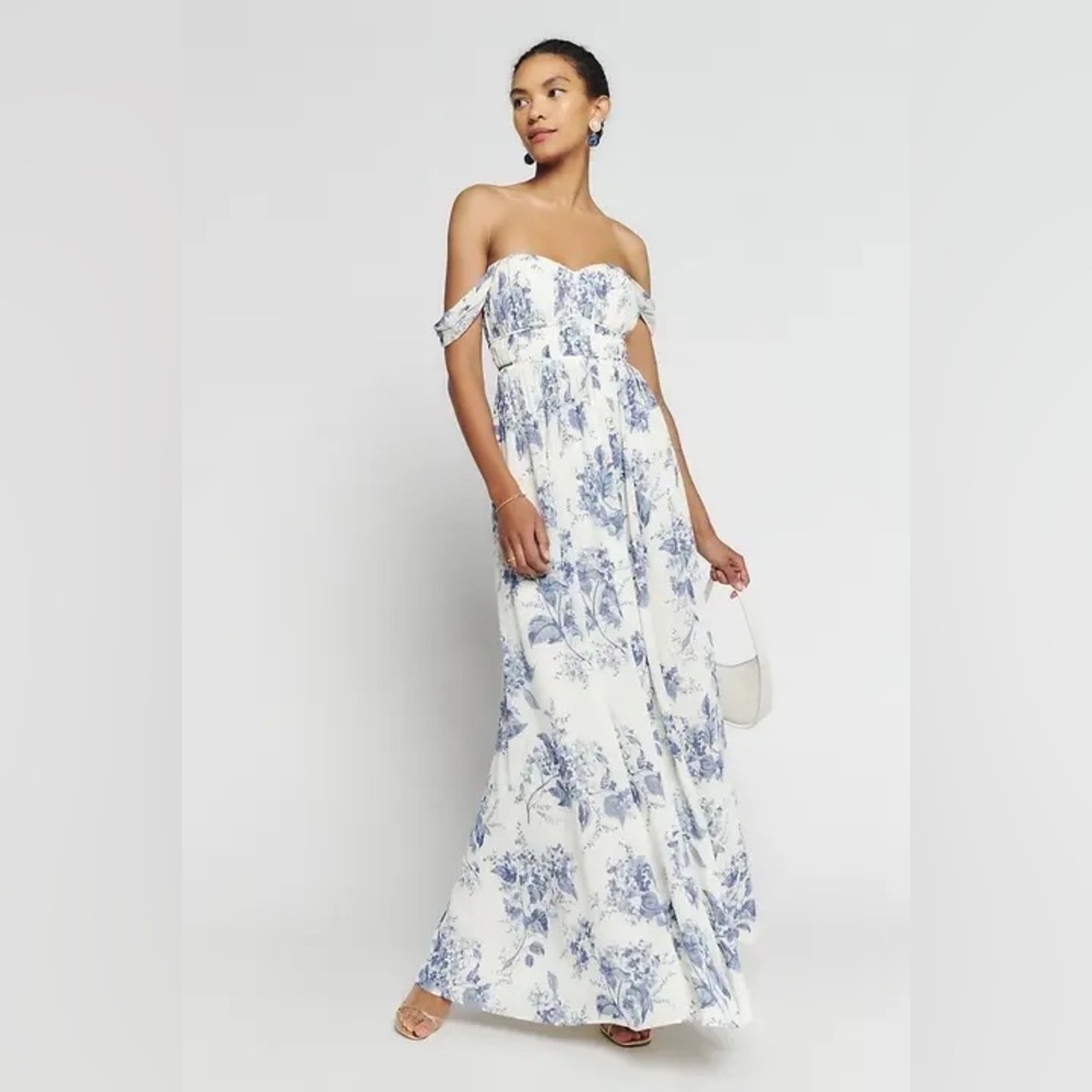 BHLDN REFORMATION Jayde Pale Blue Floral Maxi Dress Size 2 NWT - Picture 7 of 13